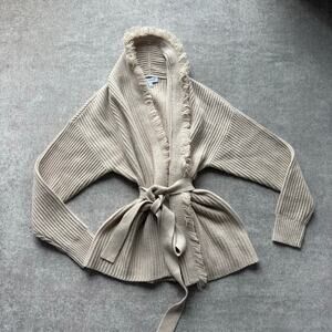 Intermix Cashmere Wool Beige Fringe Cardigan Jacket